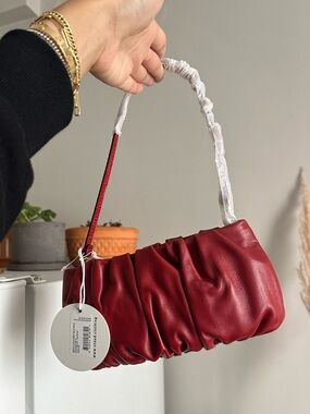 Staud Bean Convertible Bag Scarlet Red Leather Ruched Shoulder Handbag NWT